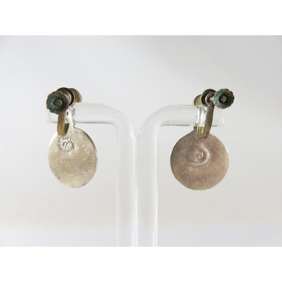 Figural Palm Leaf Disc Abalone & Sterling Taxco Mexico VKE Silver Screw Back Ear - Picture 5 of 9